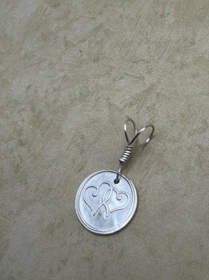 Fine Silver Double Heart Wax Seal Pendent