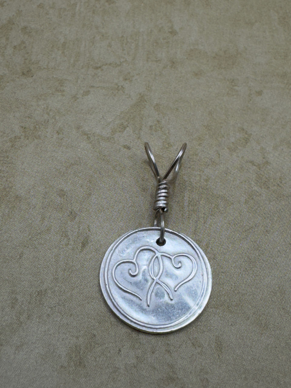 Fine Silver Double Heart Wax Seal Pendent