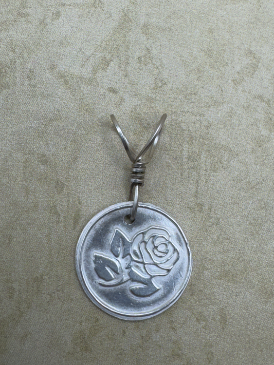 Fine Silver Rose Wax Seal Pendent