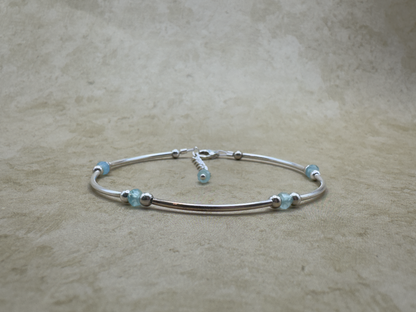 Sterling Silver Aqua Chalcedony Tube Bracelet