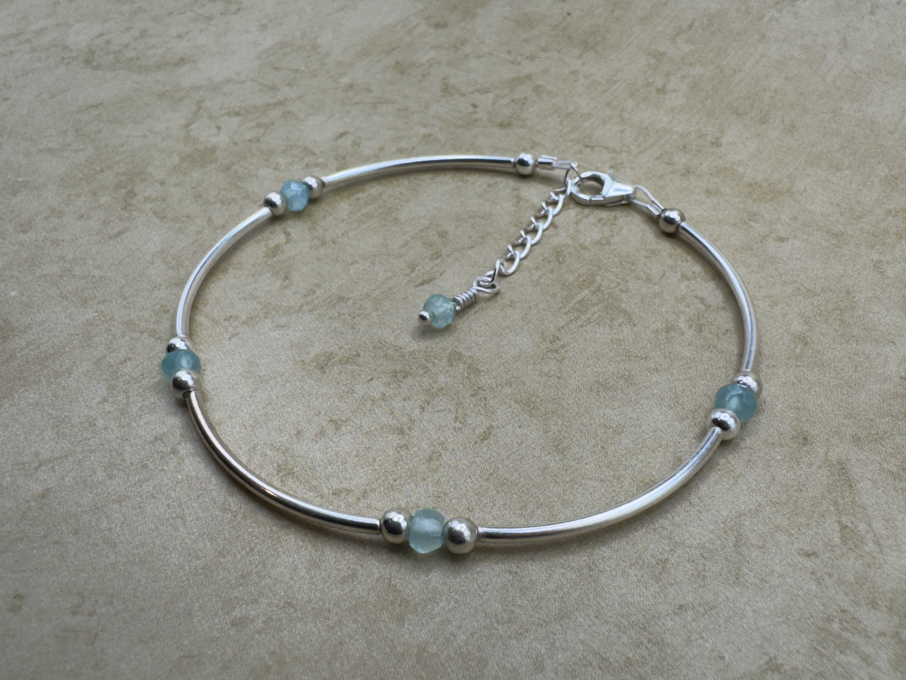 Sterling Silver Aqua Chalcedony Tube Bracelet