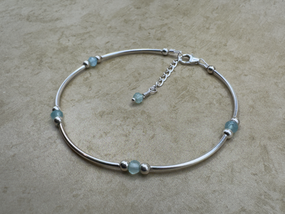 Sterling Silver Aqua Chalcedony Tube Bracelet