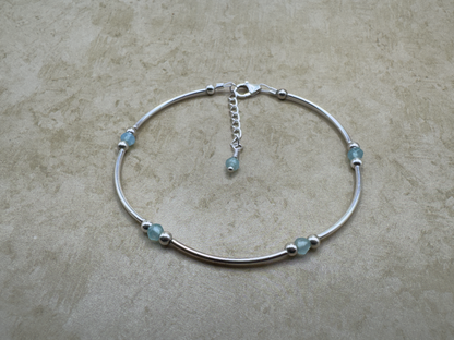 Sterling Silver Aqua Chalcedony Tube Bracelet
