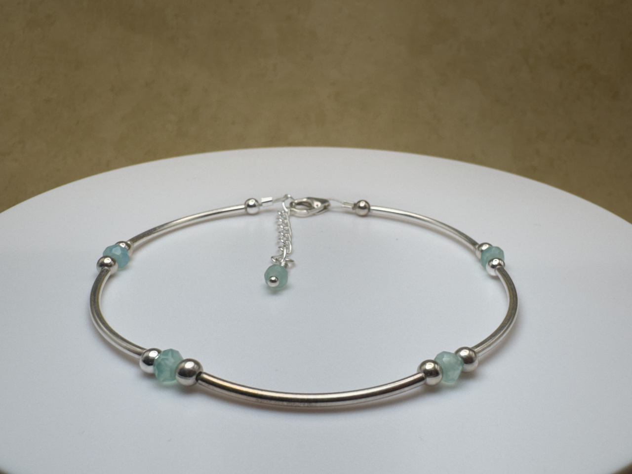 Sterling Silver Aqua Chalcedony Tube Bracelet