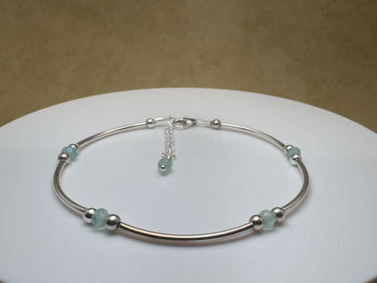 Sterling Silver Aqua Chalcedony Tube Bracelet