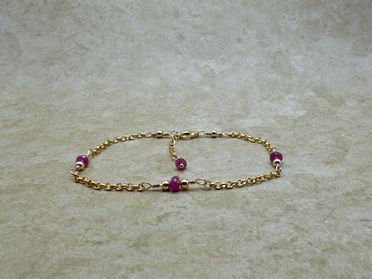 Gold-Filled Pink Sapphire Simple Chain Bracelet