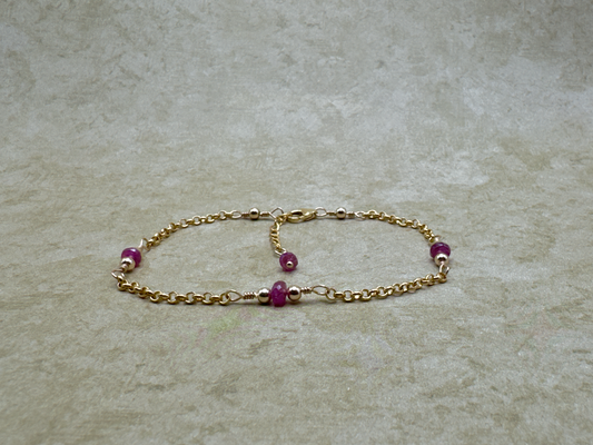 Gold-Filled Pink Sapphire Simple Chain Bracelet