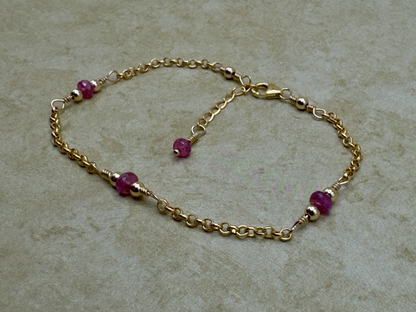 Gold-Filled Pink Sapphire Simple Chain Bracelet