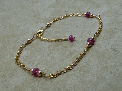 Gold-Filled Pink Sapphire Simple Chain Bracelet