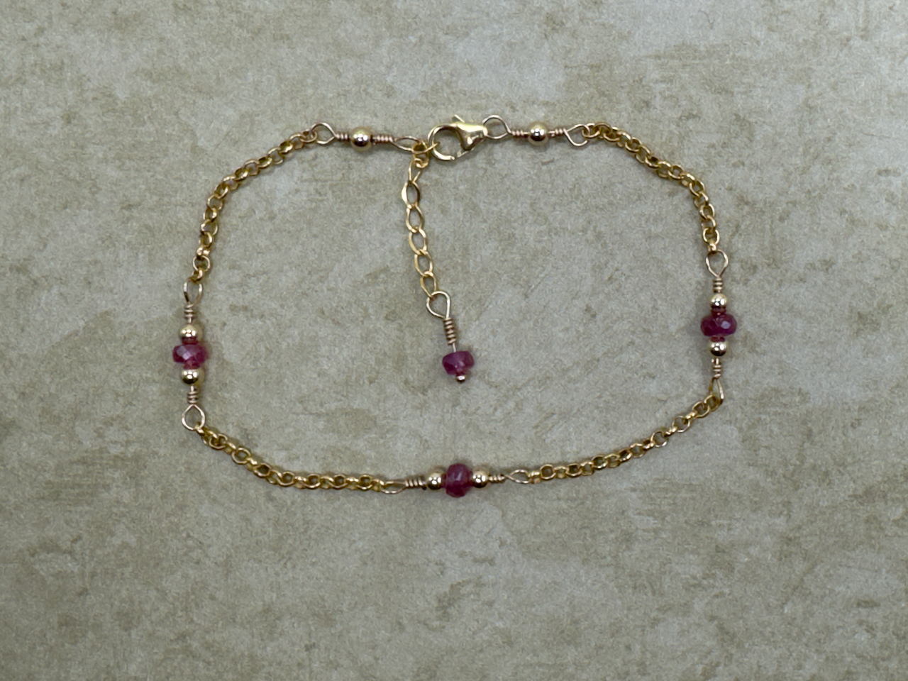 Gold-Filled Pink Sapphire Simple Chain Bracelet