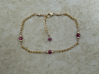 Gold-Filled Pink Sapphire Simple Chain Bracelet