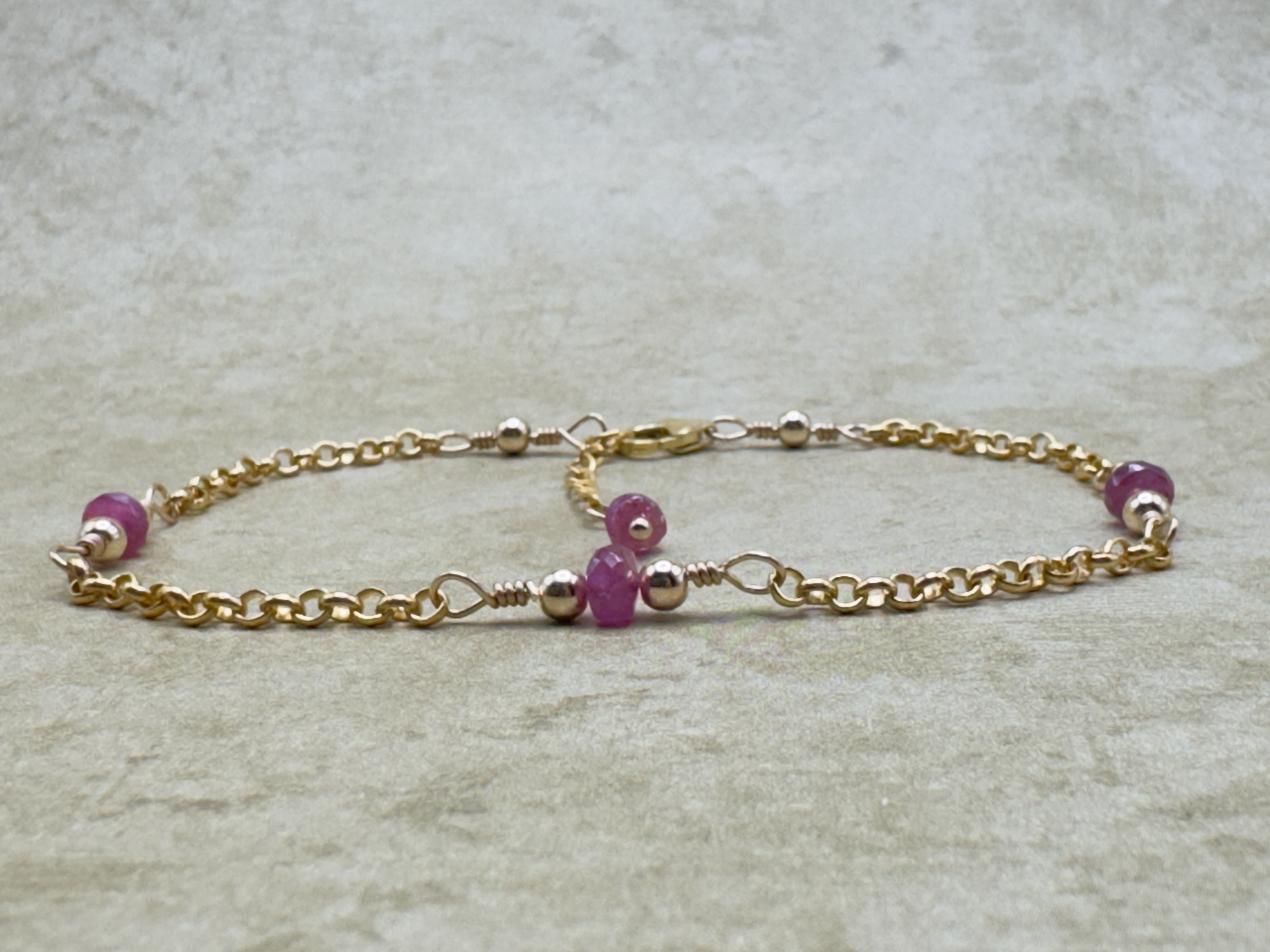 Gold-Filled Pink Sapphire Simple Chain Bracelet