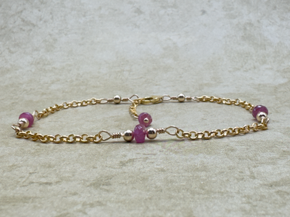 Gold-Filled Pink Sapphire Simple Chain Bracelet