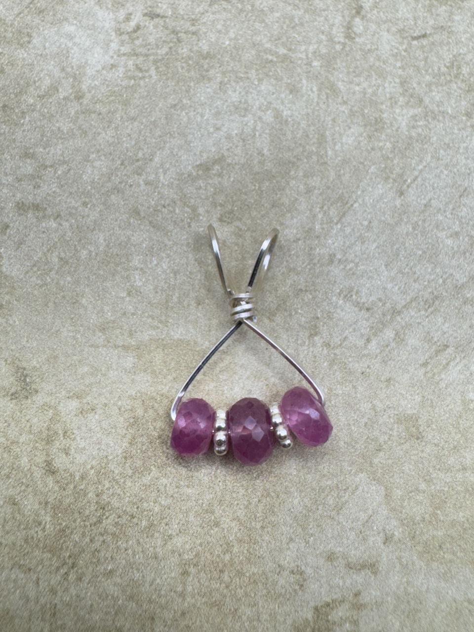 Sterling Silver 3 Stone Pink Sapphire Artisan Pendent