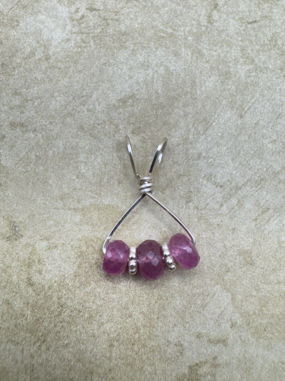 Sterling Silver 3 Stone Pink Sapphire Artisan Pendent