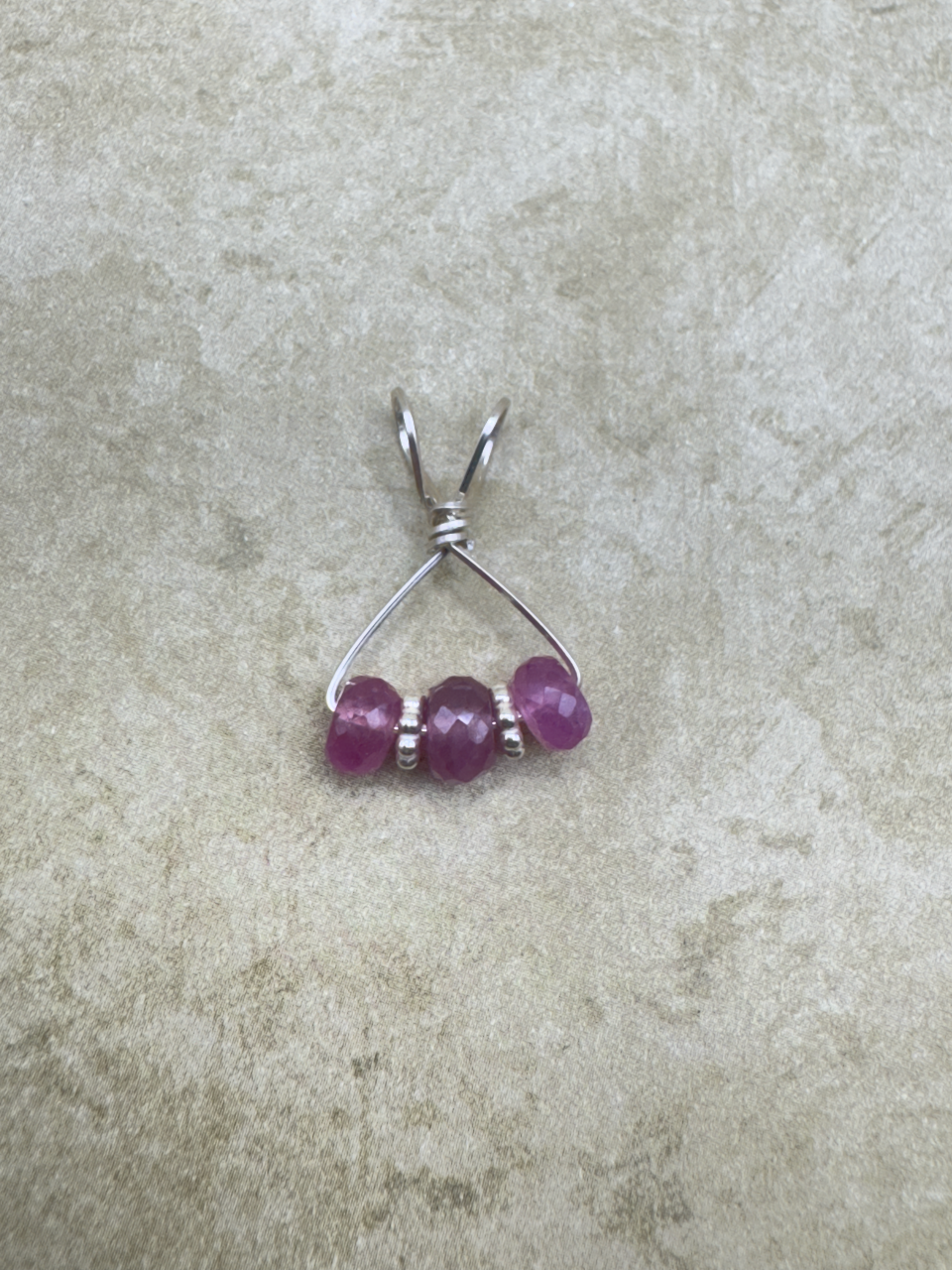 Sterling Silver 3 Stone Pink Sapphire Artisan Pendent