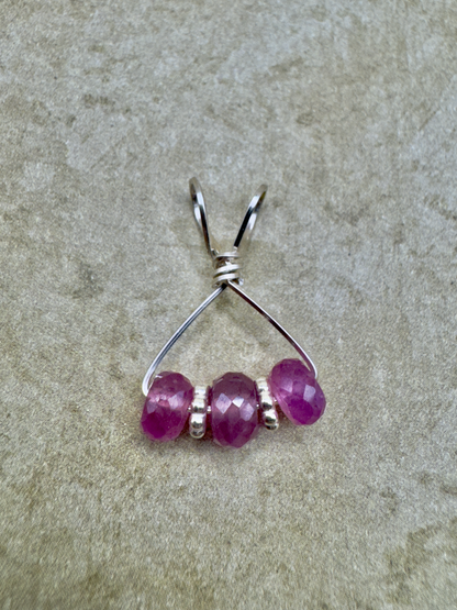 Sterling Silver 3 Stone Pink Sapphire Artisan Pendent