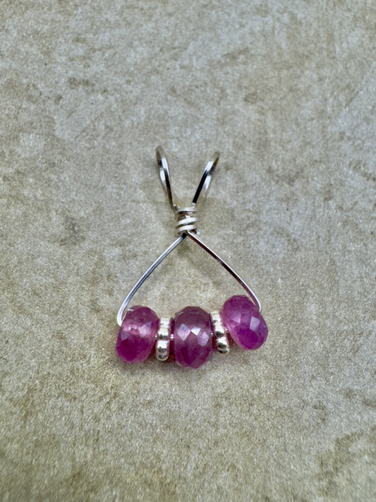 Sterling Silver 3 Stone Pink Sapphire Artisan Pendent