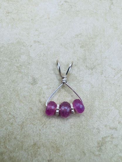 Sterling Silver 3 Stone Pink Sapphire Artisan Pendent