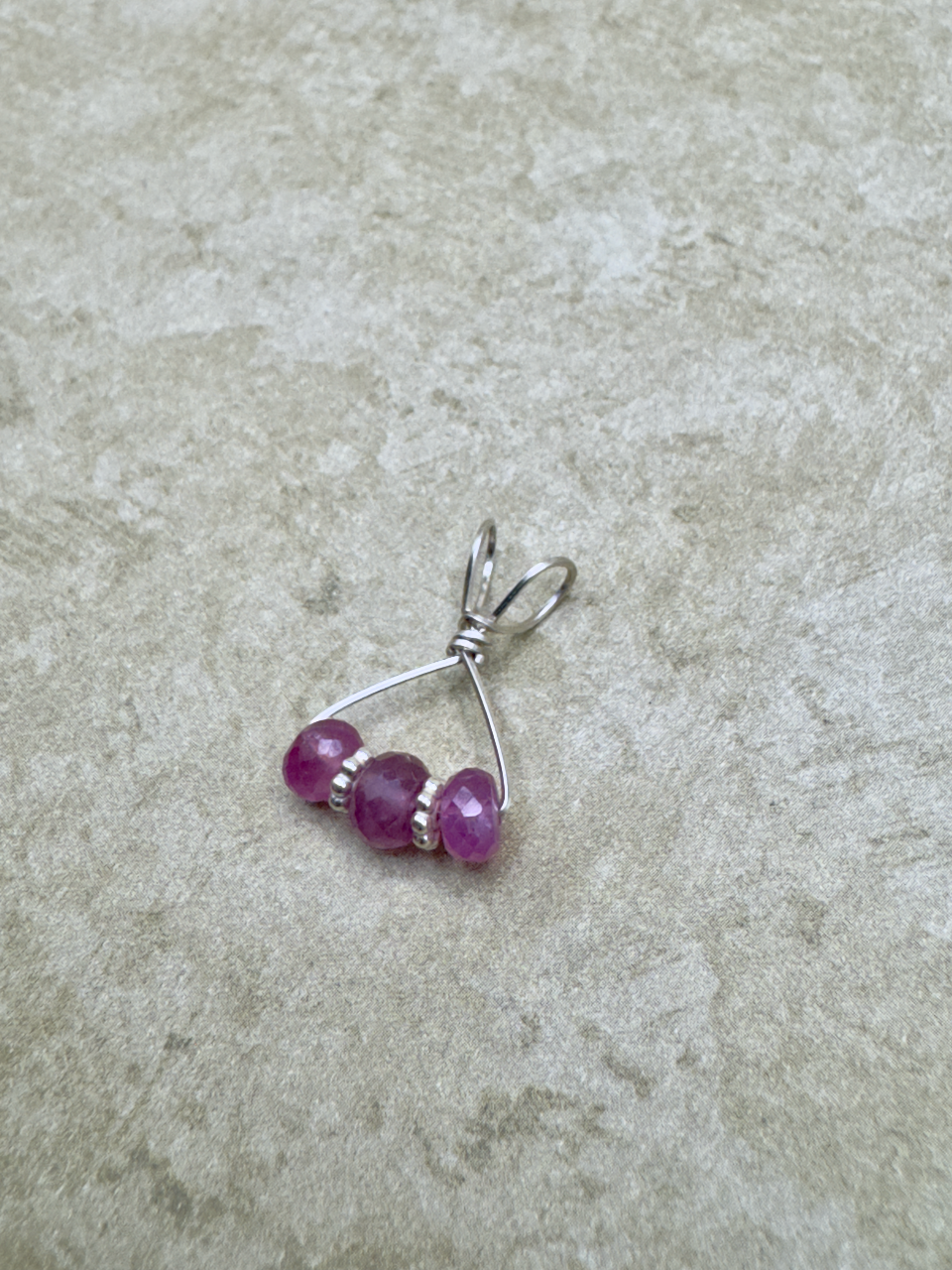 Sterling Silver 3 Stone Pink Sapphire Artisan Pendent