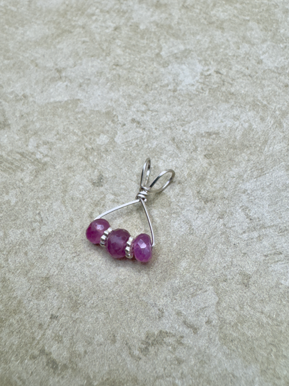 Sterling Silver 3 Stone Pink Sapphire Artisan Pendent