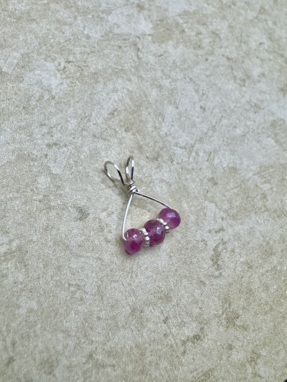 Sterling Silver 3 Stone Pink Sapphire Artisan Pendent