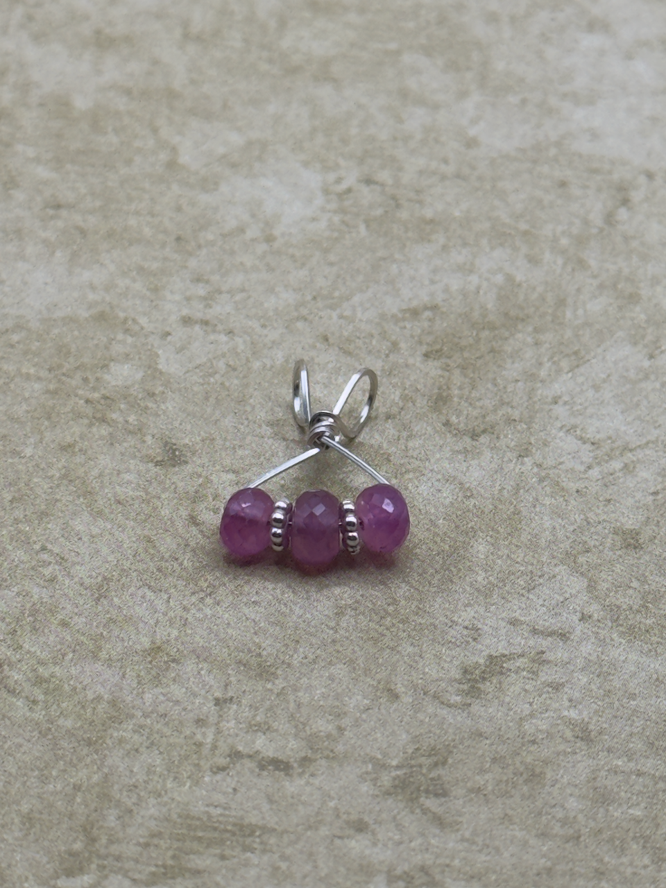 Sterling Silver 3 Stone Pink Sapphire Artisan Pendent