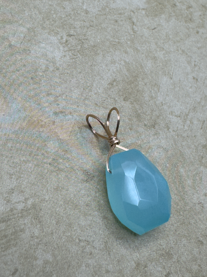 Yellow Gold-Filled Aqua Chalcedony Freeform Pendent