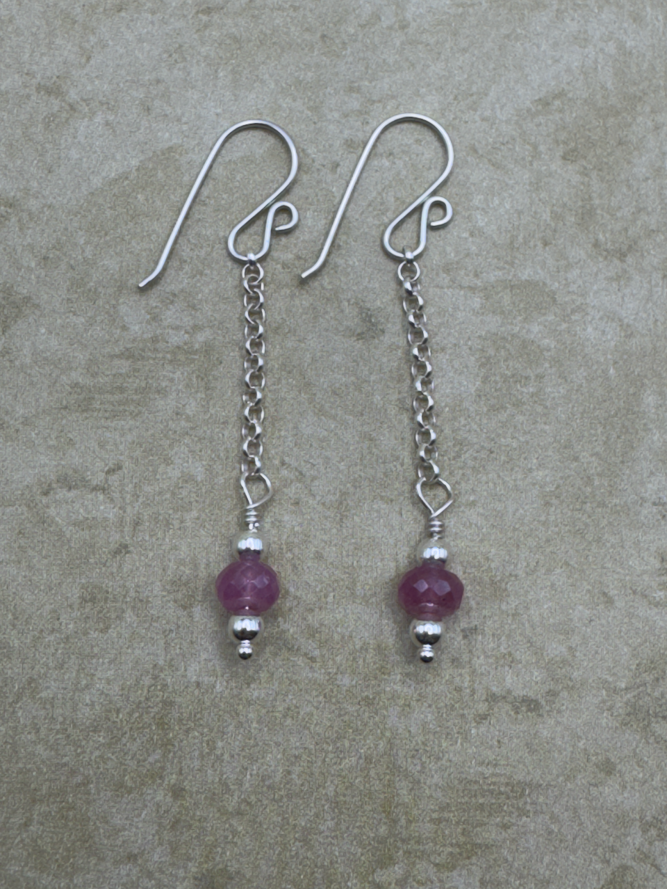Sterling Silver Pink Sapphire Simple Chain Dangles