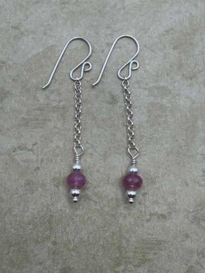 Sterling Silver Pink Sapphire Simple Chain Dangles