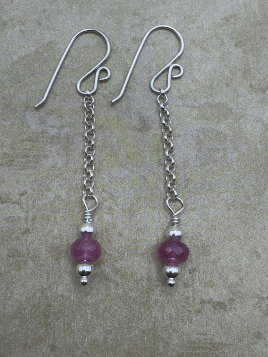 Sterling Silver Pink Sapphire Simple Chain Dangles