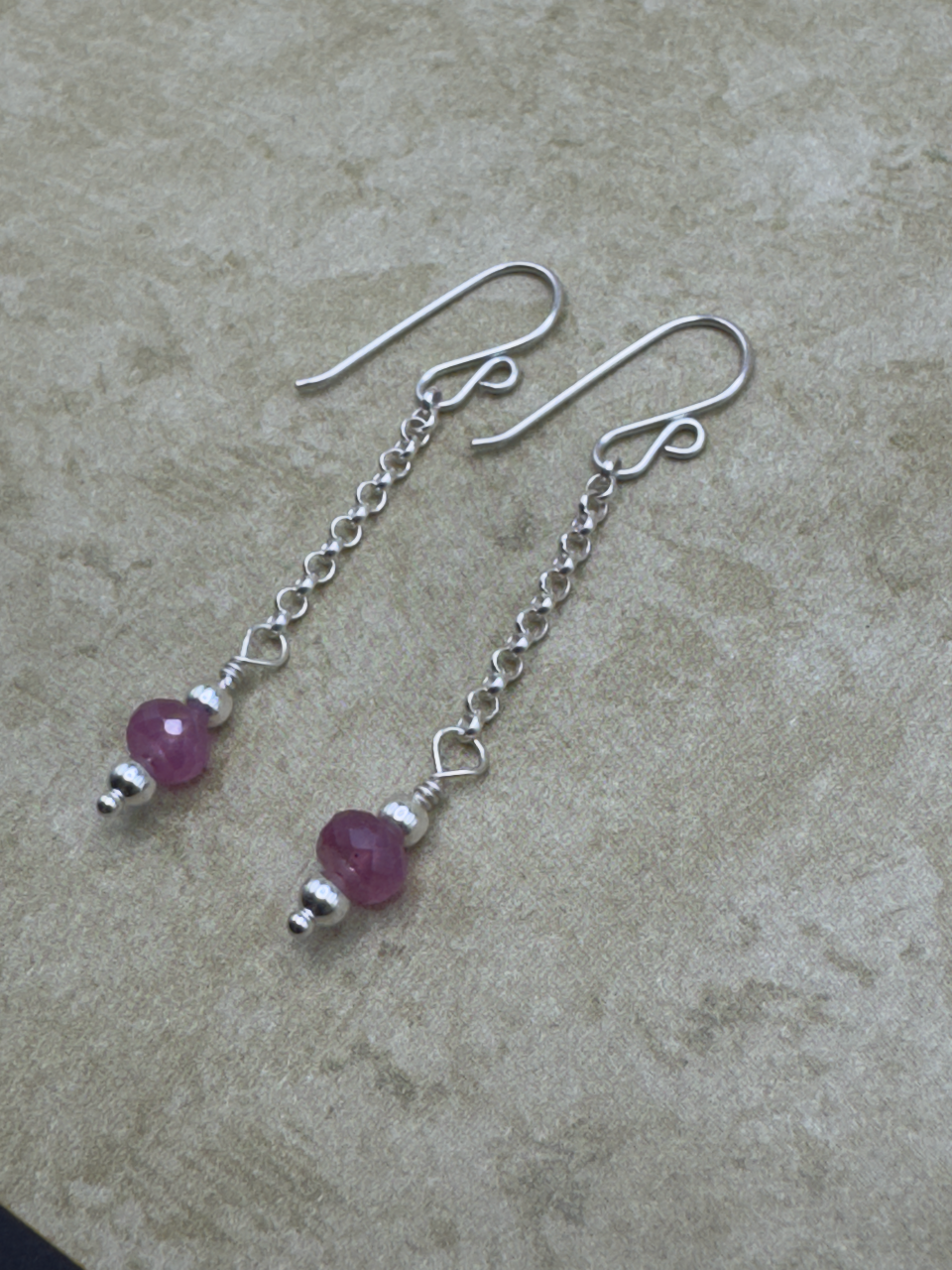 Sterling Silver Pink Sapphire Simple Chain Dangles