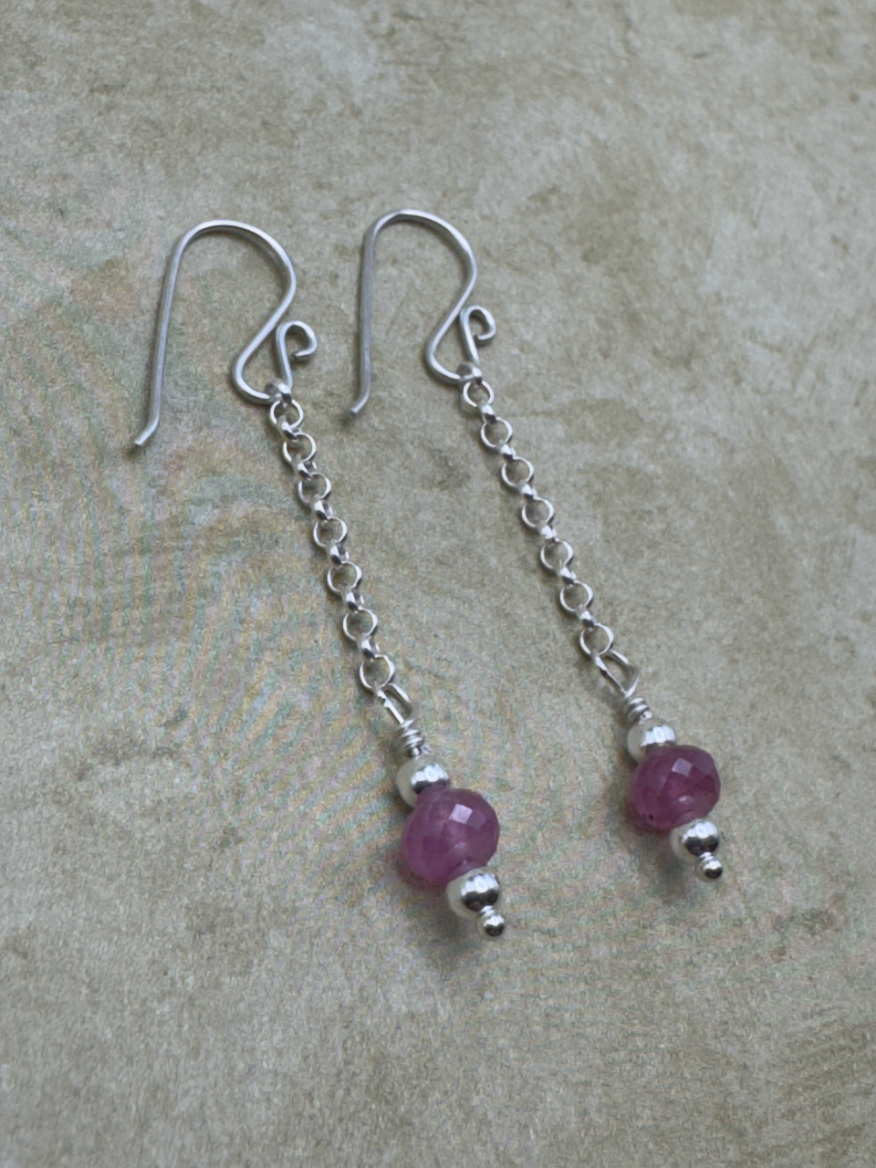 Sterling Silver Pink Sapphire Simple Chain Dangles