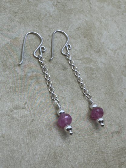 Sterling Silver Pink Sapphire Simple Chain Dangles