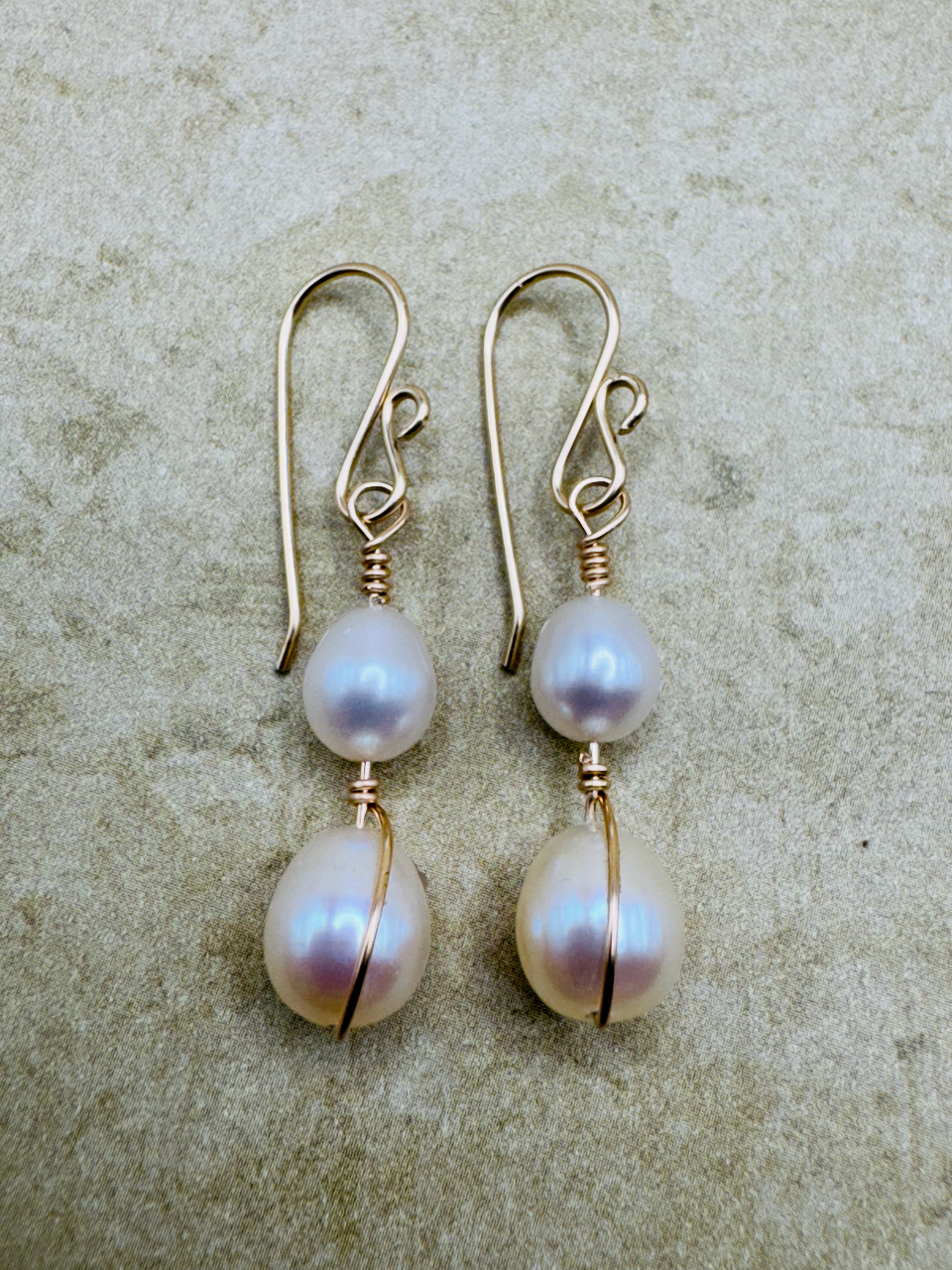 Gold-Filled Double Pearl Artisan Drop Earrings