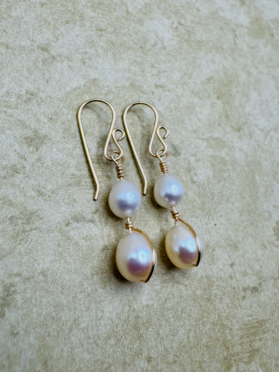Gold-Filled Double Pearl Artisan Drop Earrings