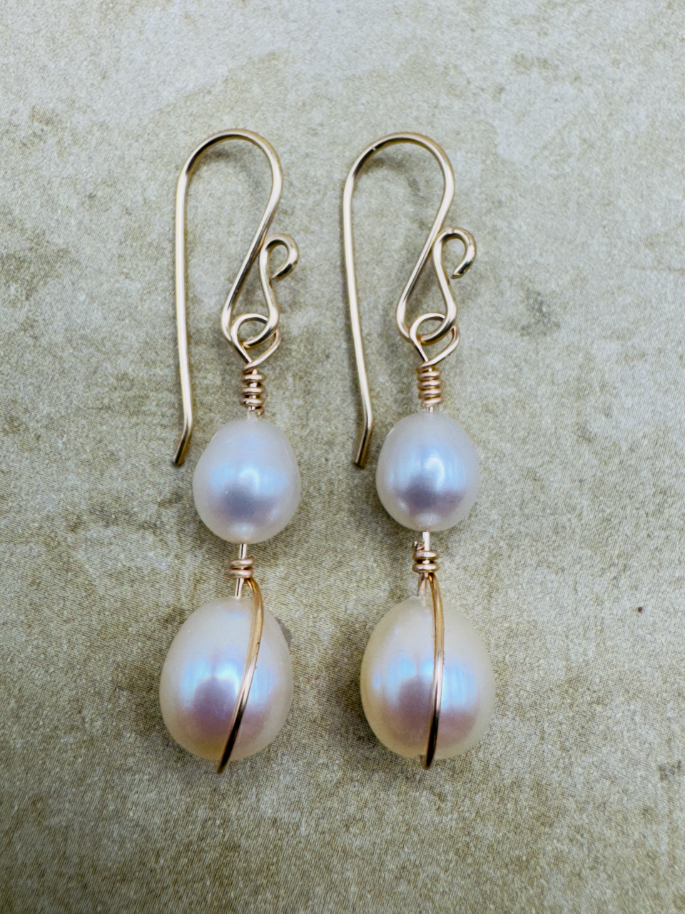 Gold-Filled Double Pearl Artisan Drop Earrings
