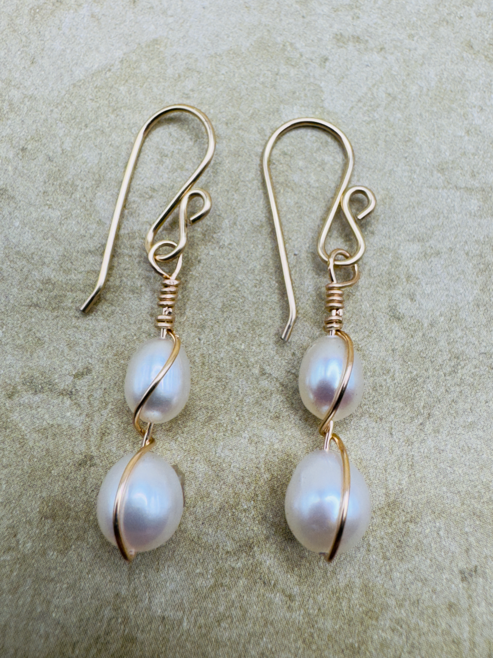 Gold-Filled Small Double Pearl Drop Earrings