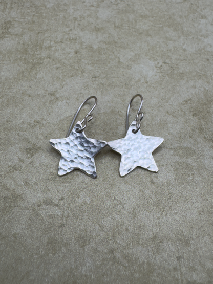 Fine Silver Hammered Star Earrings
