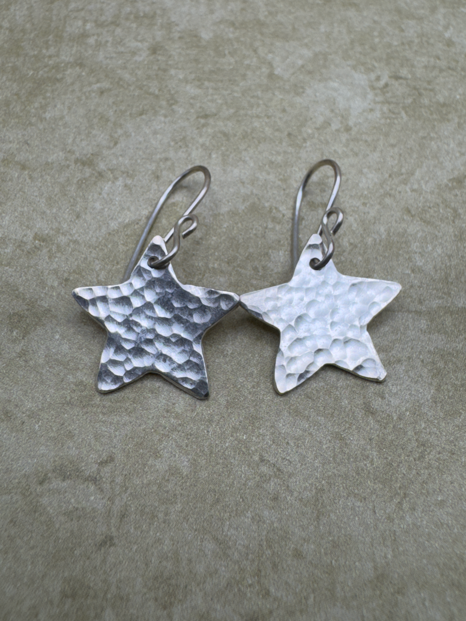 Fine Silver Hammered Star Earrings