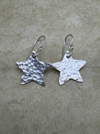 Fine Silver Hammered Star Earrings