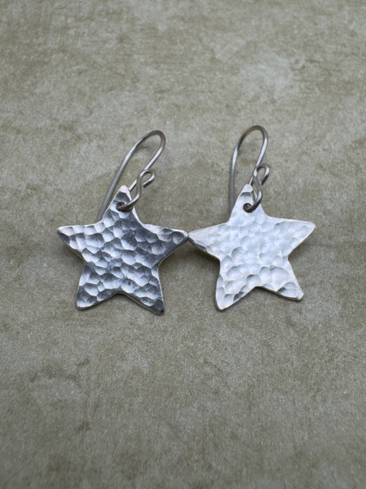Fine Silver Hammered Star Earrings