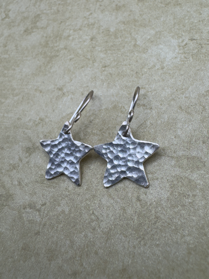 Fine Silver Hammered Star Earrings