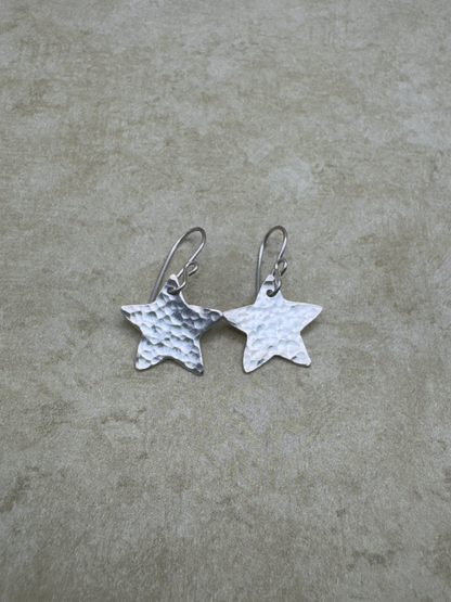 Fine Silver Hammered Star Earrings