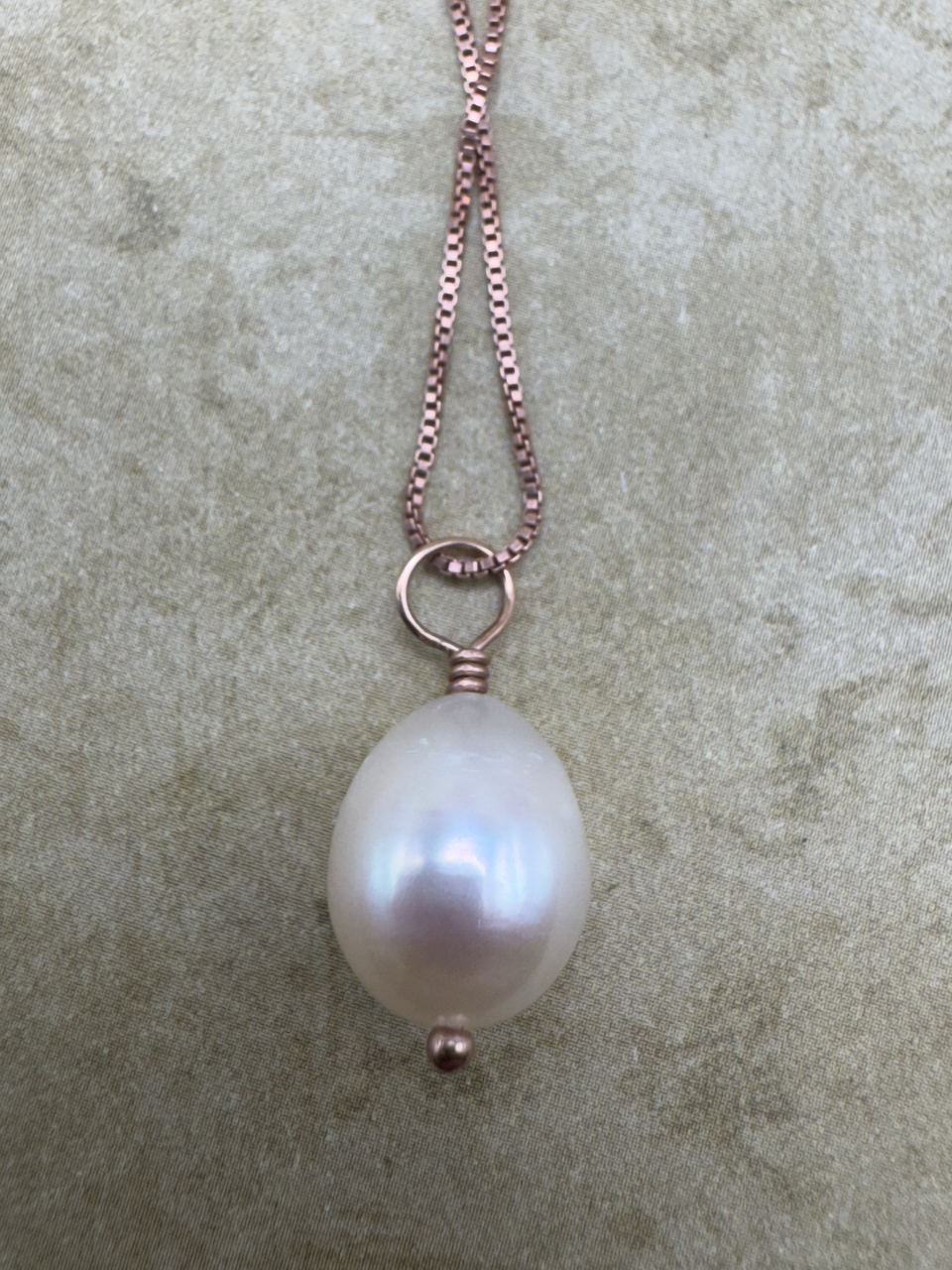 Rose Gold-Filled Single Rice Pearl Drop Pendent