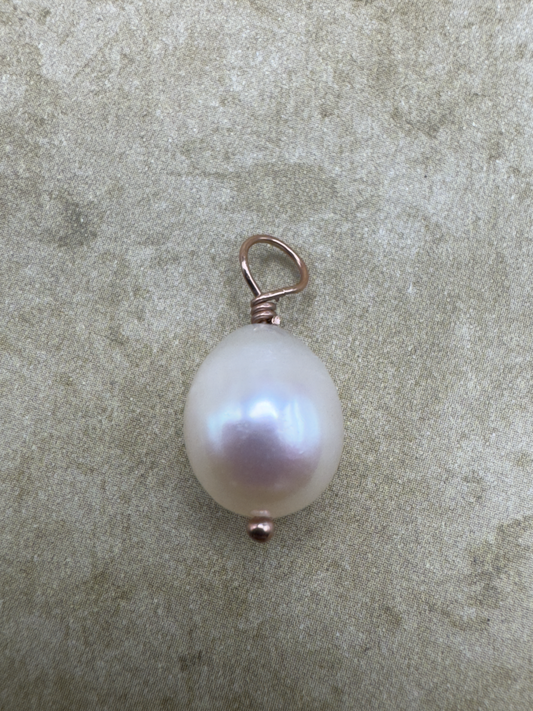 Rose Gold-Filled Single Rice Pearl Drop Pendent