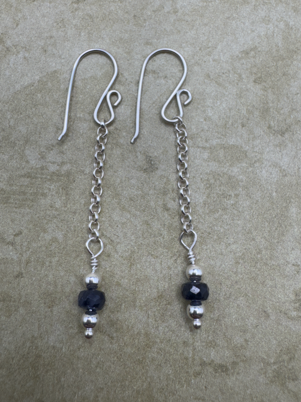 Sterling Silver Deep Blue Sapphire Simple Chain Dangles