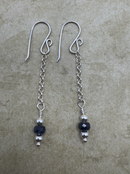 Sterling Silver Deep Blue Sapphire Simple Chain Dangles