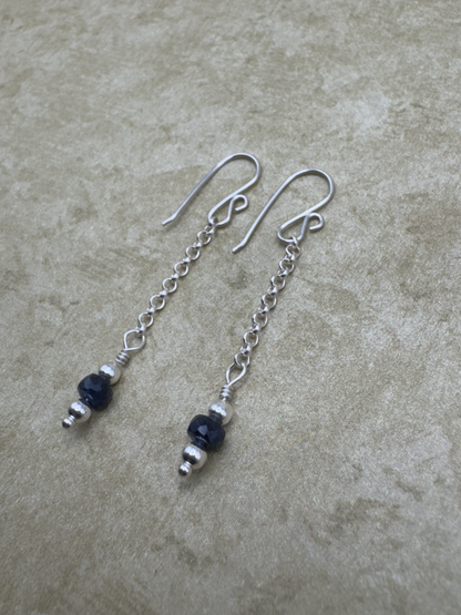 Sterling Silver Deep Blue Sapphire Simple Chain Dangles
