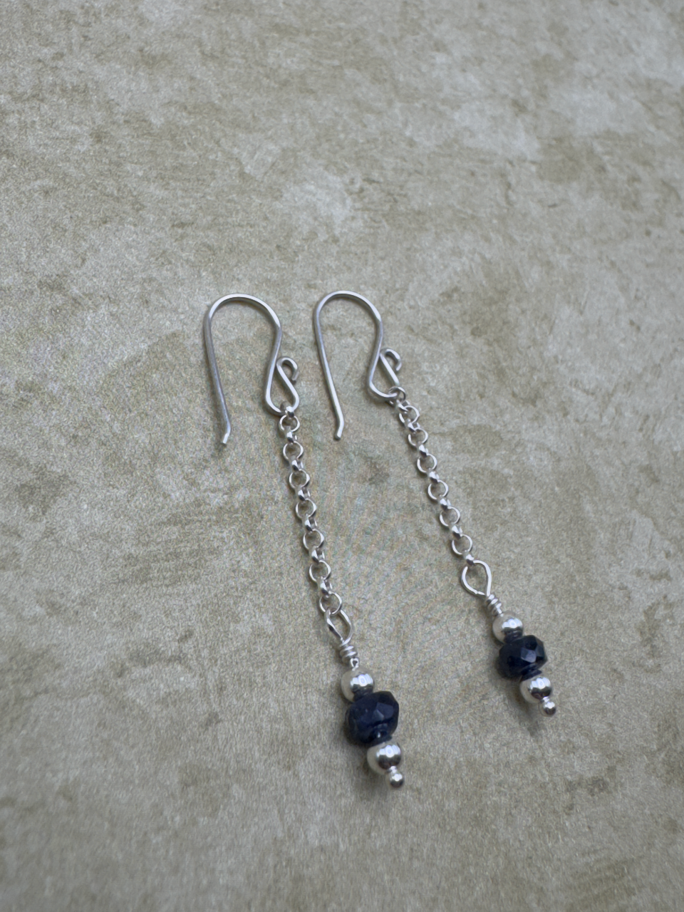 Sterling Silver Deep Blue Sapphire Simple Chain Dangles